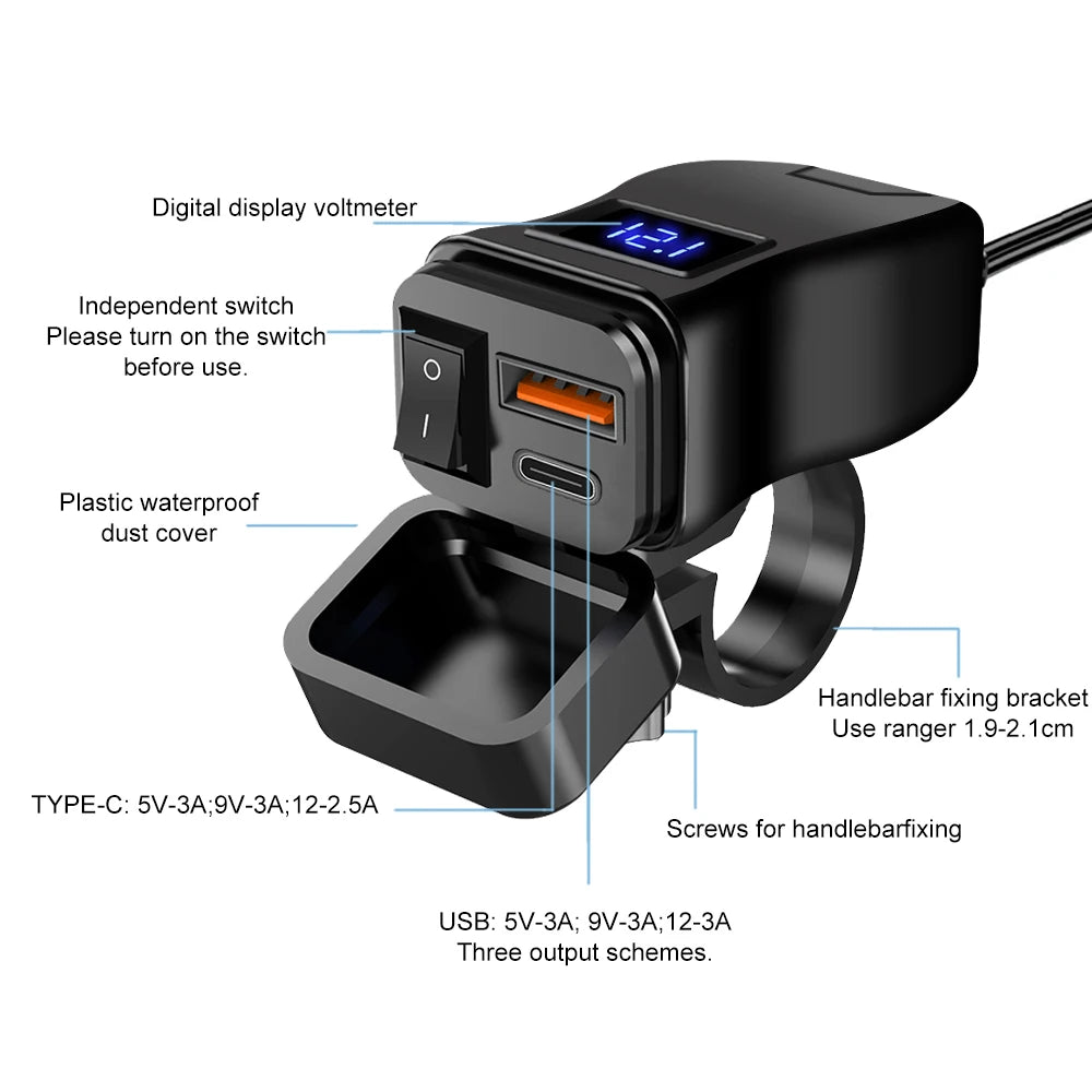 Cargador de motocicleta con doble USB QC3.0