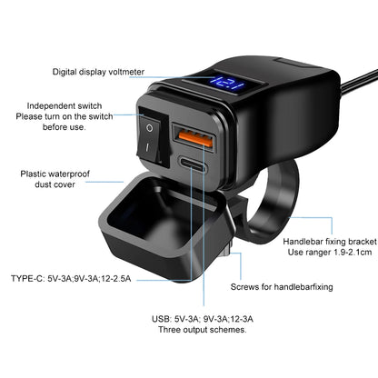 Cargador de motocicleta con doble USB QC3.0