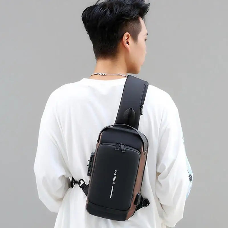 Bolso de pecho antirrobo para hombre, bandolera con carga USB