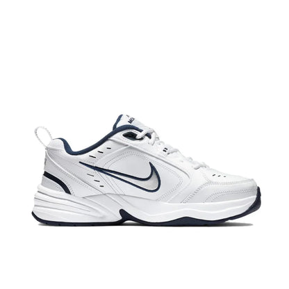 Zapatillas Nike Air Monarch 4 Low para hombre y mujer, clásicas, retro, informales, cómodas y acolchadas, color blanco y plateado