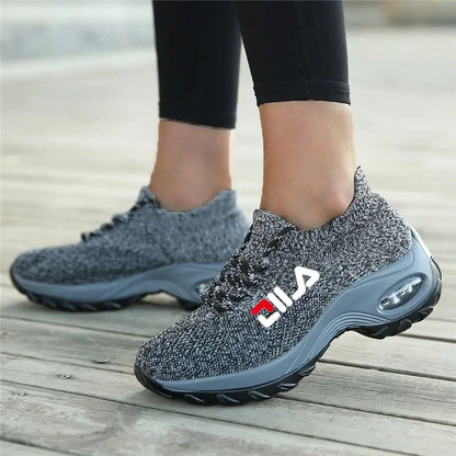 Zapatillas de tenis para mujer, de malla transpirable, con aumento de altura, sin cordones, para exteriores, con plataforma y suela gruesa