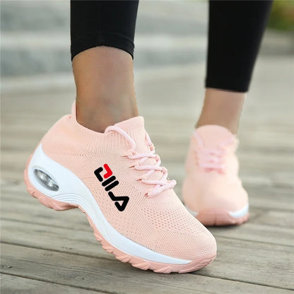 Zapatillas de tenis para mujer, de malla transpirable, con aumento de altura, sin cordones, para exteriores, con plataforma y suela gruesa