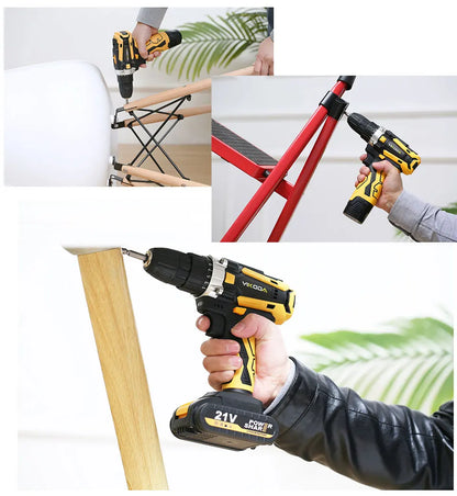 YIKODA 12/16.8/21V Electric Drill Rechargeable Cordless Screwdriver Lithium Battery Household Multi-function 2 Speed Power Tools