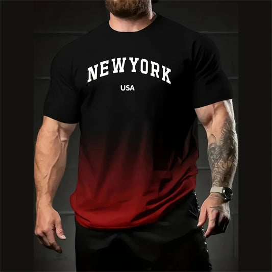 Camiseta de hombre con degradado, estampado 3D de Nueva York, camiseta de manga corta, ropa de calle informal a la moda, jersey para hombre, camiseta sencilla de gran tamaño para hombre