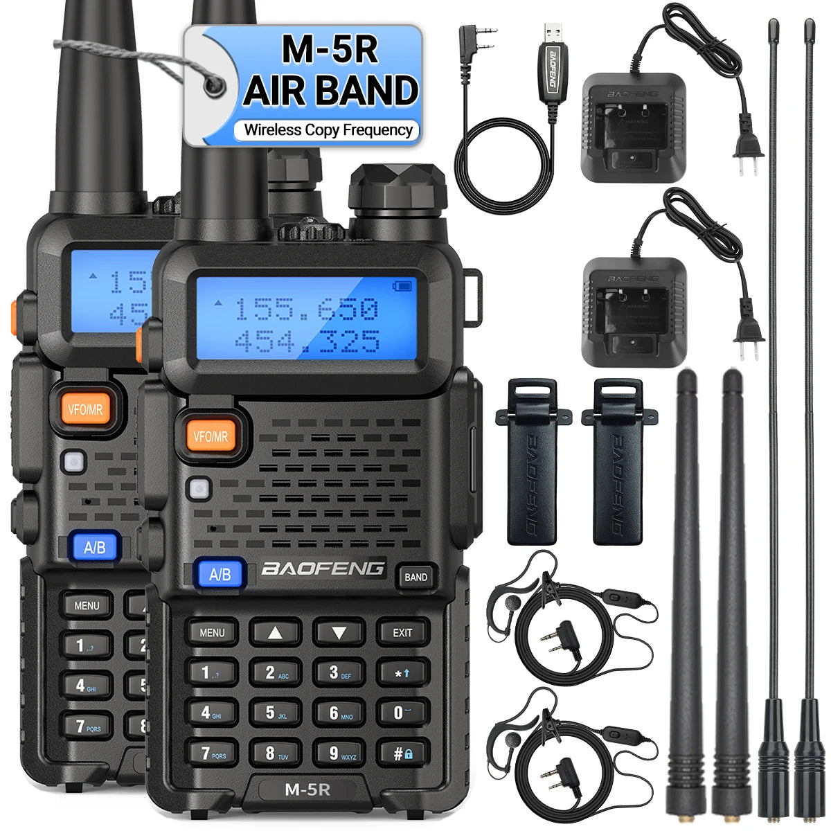 Baofeng M-5R Walkie Talkie de banda aérea de banda completa