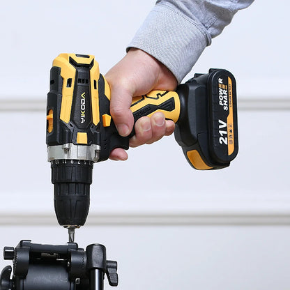 YIKODA 12/16.8/21V Electric Drill Rechargeable Cordless Screwdriver Lithium Battery Household Multi-function 2 Speed Power Tools