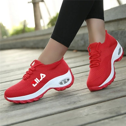 Zapatillas de tenis para mujer, de malla transpirable, con aumento de altura, sin cordones, para exteriores, con plataforma y suela gruesa