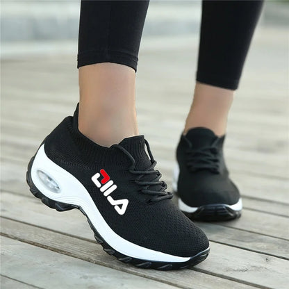 Zapatillas de tenis para mujer, de malla transpirable, con aumento de altura, sin cordones, para exteriores, con plataforma y suela gruesa