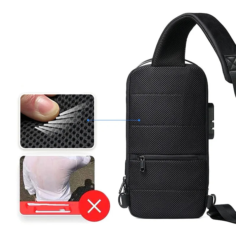 Bolso bandolera USB para hombre, antirrobo, impermeable