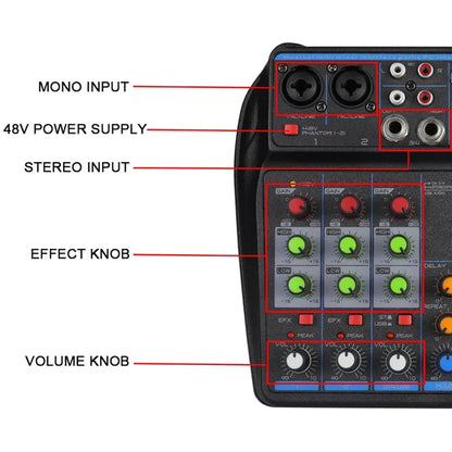 Mezclador de audio profesional de 4 canales