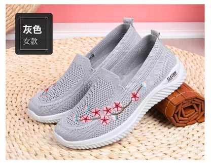 Women’s Breathable Embroidered Sneakers Casual Lightweight Soft Flat Shoes Non Slip Comfortable Walking Shoes