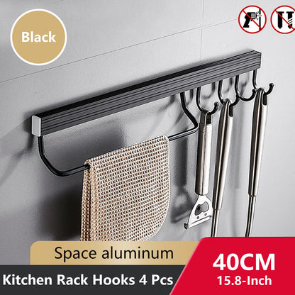 Wall Mounted Kitchen Hook Rack No-Punching Wall Hangers Rail Kitchen Utensils Rack Spoon Shovel Chopping Board Storage Rack