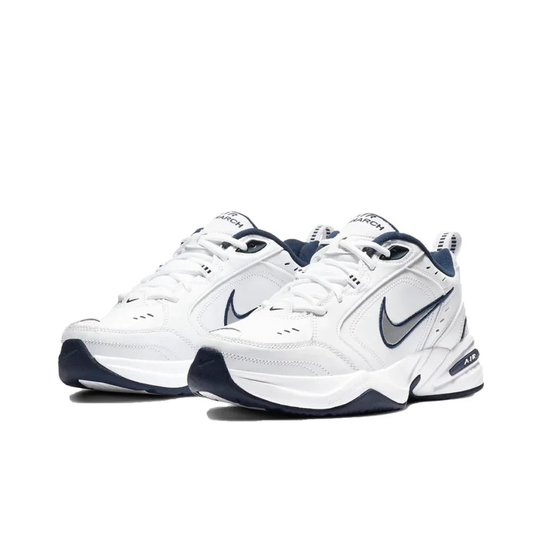 Zapatillas Nike Air Monarch 4 Low para hombre y mujer, clásicas, retro, informales, cómodas y acolchadas, color blanco y plateado