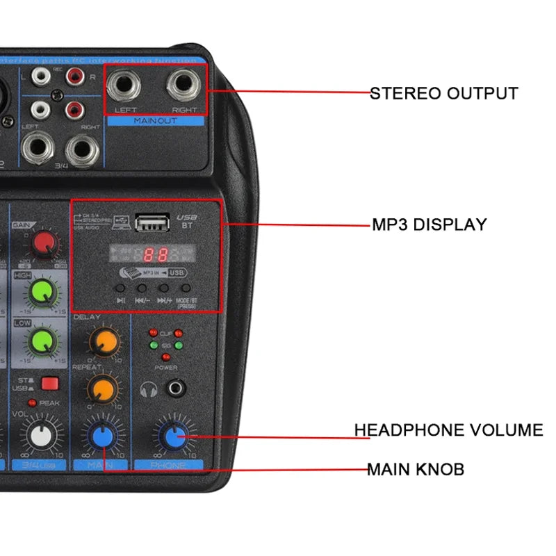 Mezclador de audio profesional de 4 canales