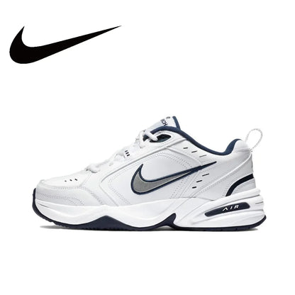 Zapatillas Nike Air Monarch 4 Low para hombre y mujer, clásicas, retro, informales, cómodas y acolchadas, color blanco y plateado