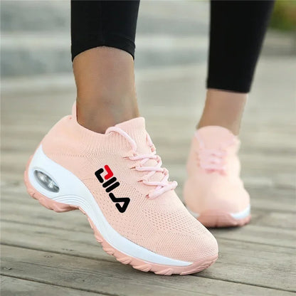 Zapatillas de tenis para mujer, de malla transpirable, con aumento de altura, sin cordones, para exteriores, con plataforma y suela gruesa