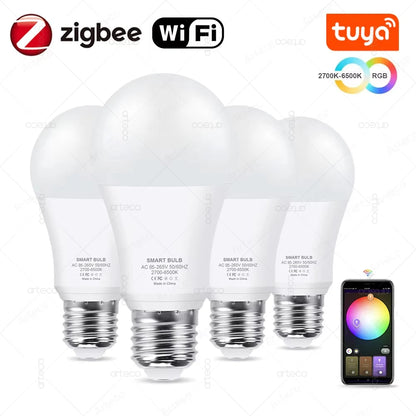 Tuya Wifi Smart Light Bulbs RGB WW CW 15W 18W E27 Zigbee Led Bulb Smart Home Tuya Zigbee Lamp Alexa Smart Lamp For Google Home