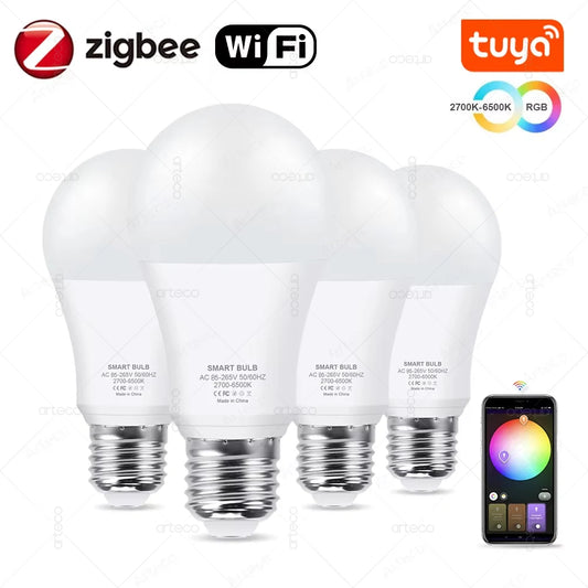 Tuya Wifi Smart Light Bulbs RGB WW CW 15W 18W E27 Zigbee Led Bulb Smart Home Tuya Zigbee Lamp Alexa Smart Lamp For Google Home