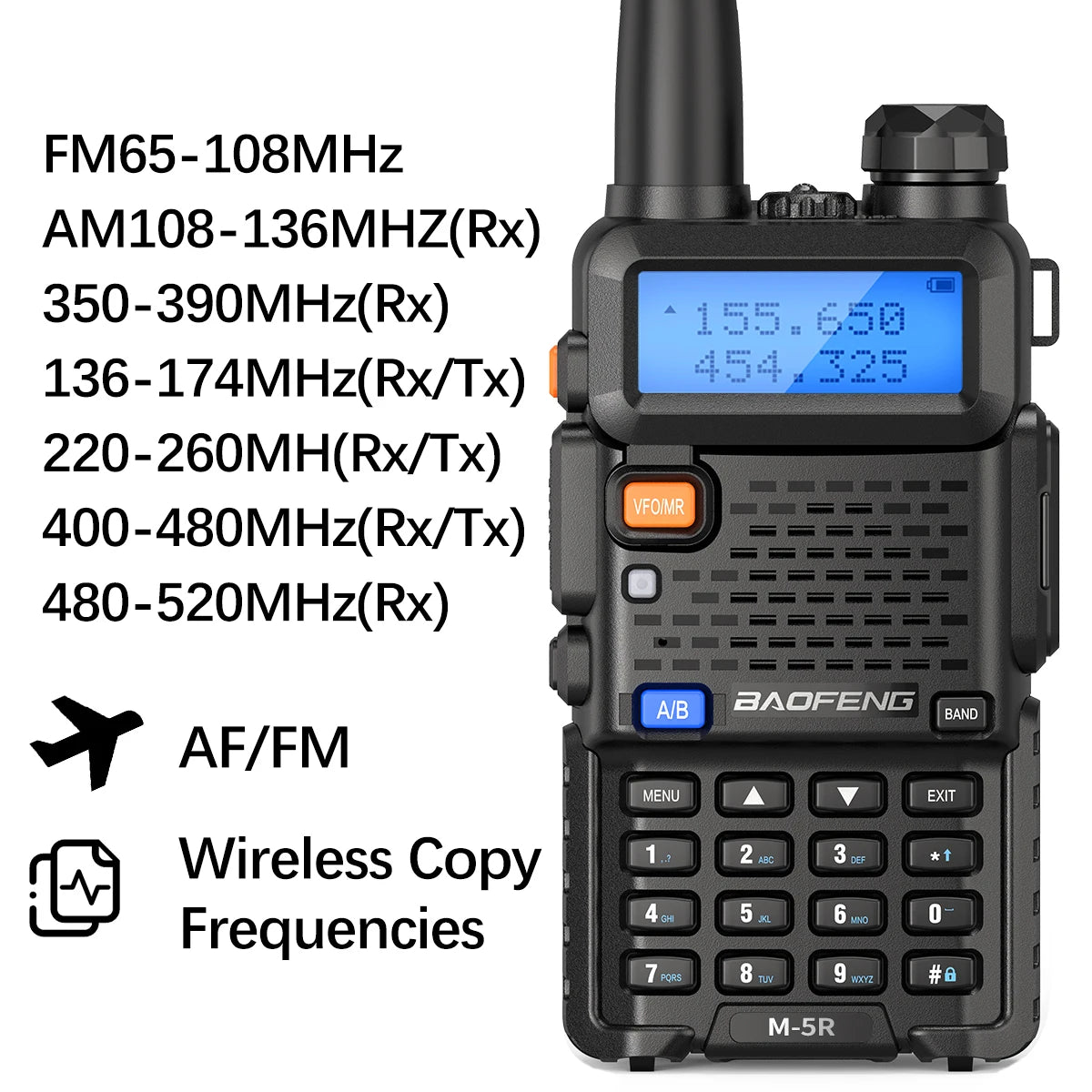 Baofeng M-5R Walkie Talkie de banda aérea de banda completa