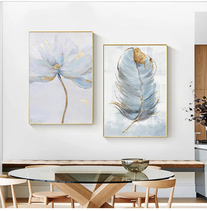 Lienzo con arte de flores escandinavas, pintura abstracta, impresión de plumas, imagen decorativa para sala de estar, póster de pared de decoración nórdica para el hogar