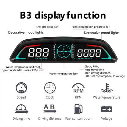 Velocímetro GPS HUD para automóvil inteligente HD OBD B3