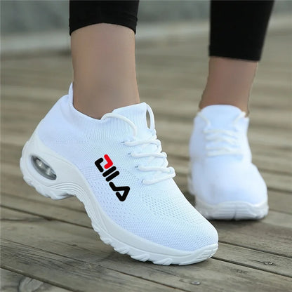Zapatillas de tenis para mujer, de malla transpirable, con aumento de altura, sin cordones, para exteriores, con plataforma y suela gruesa