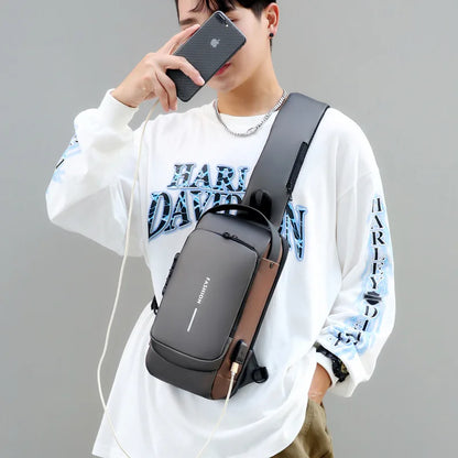 Bolso de pecho antirrobo para hombre, bandolera con carga USB