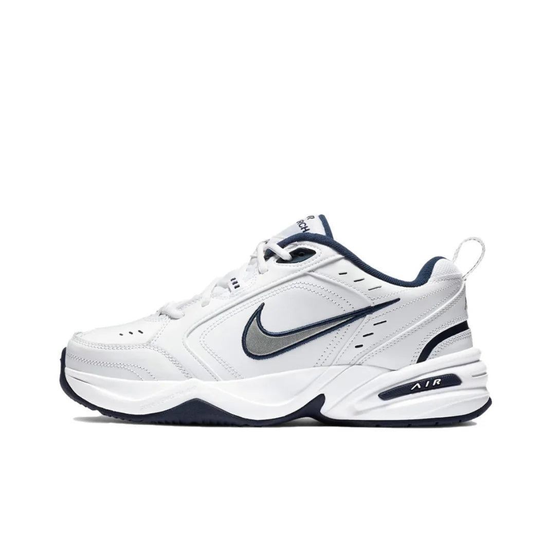 Zapatillas Nike Air Monarch 4 Low para hombre y mujer, clásicas, retro, informales, cómodas y acolchadas, color blanco y plateado