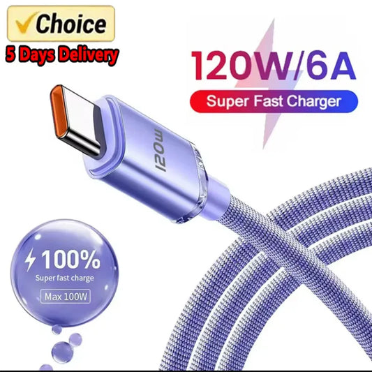 Cable de carga rápida USB tipo C de 120 W y 6 A