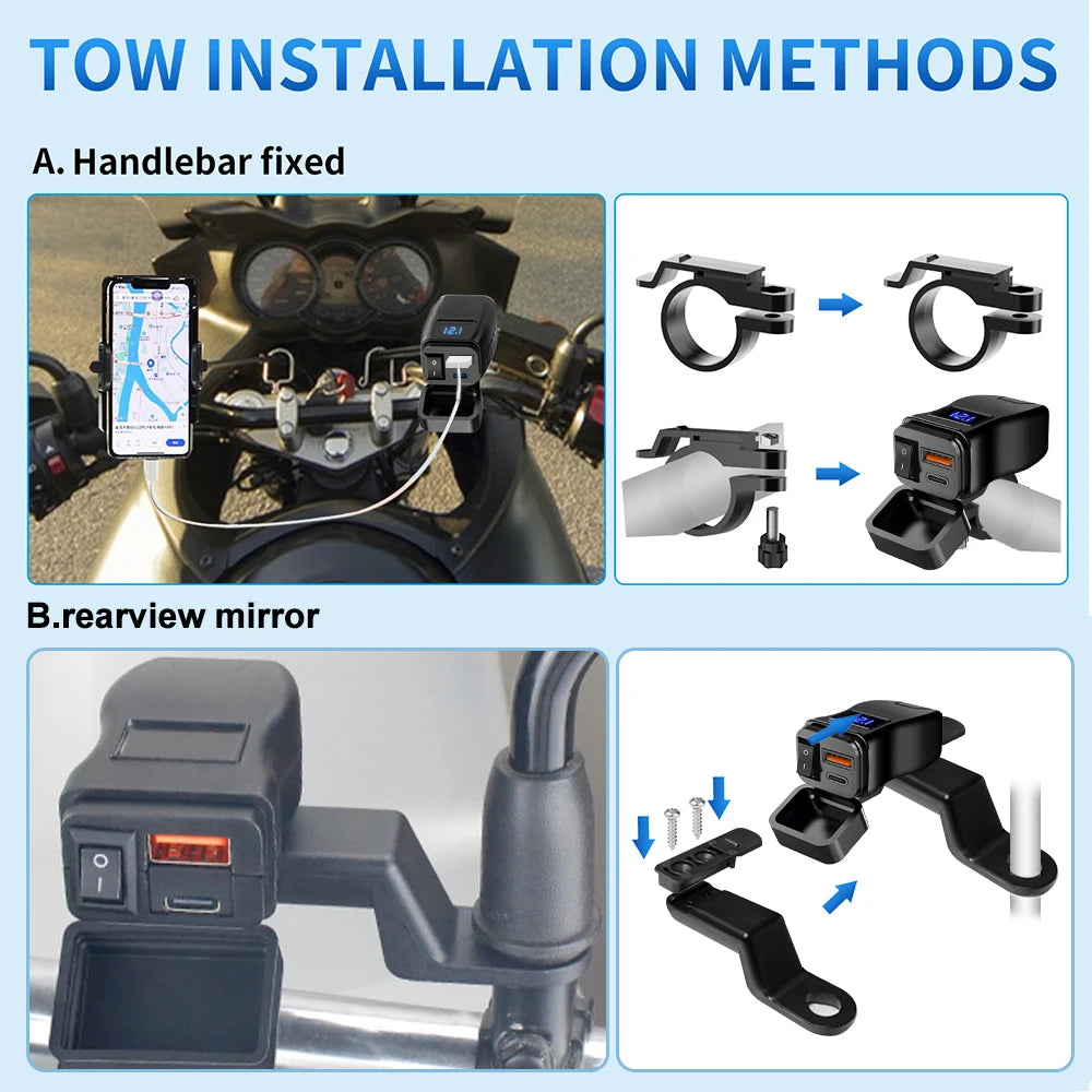 Cargador de motocicleta con doble USB QC3.0